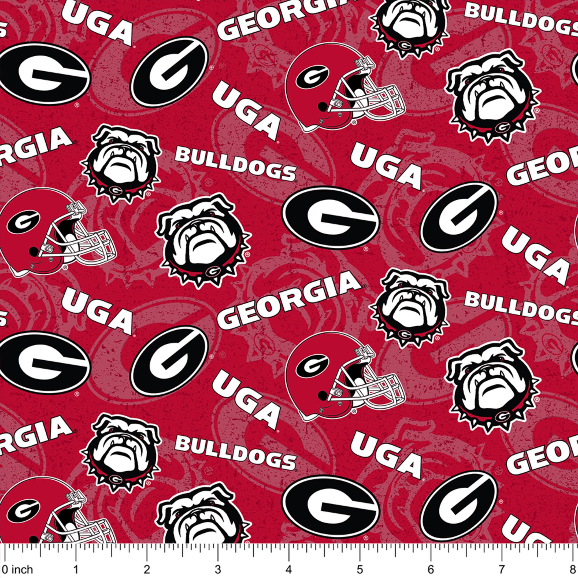 NCAA University of Georgia Bulldogs Logo Tone-on-Tone Cotton Fabric